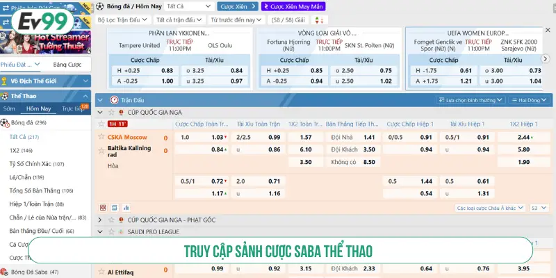Thể Thao SABA EV99 Cá Cược Đỉnh, Trải Nghiệm Khác Biệt